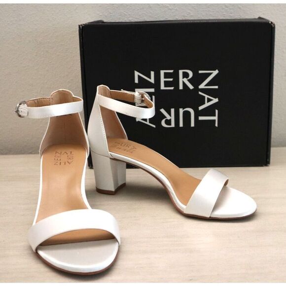 Naturalizer Women's Sz 7W Pearl White Satin Fabric Vera Dress Sandals - Picture 1 of 9